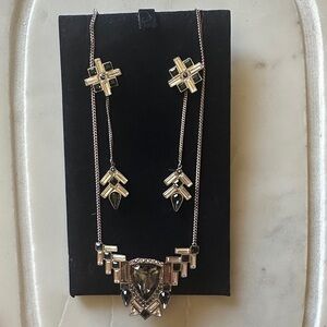 Swarovski Silver and Sapphire Geometric Necklace Set